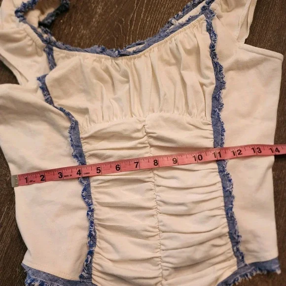 Anthropologie Sleeveless Ruched Ruffled Tee M‎ Coquette Western Coastal Cowgirl - Picture 9 of 14